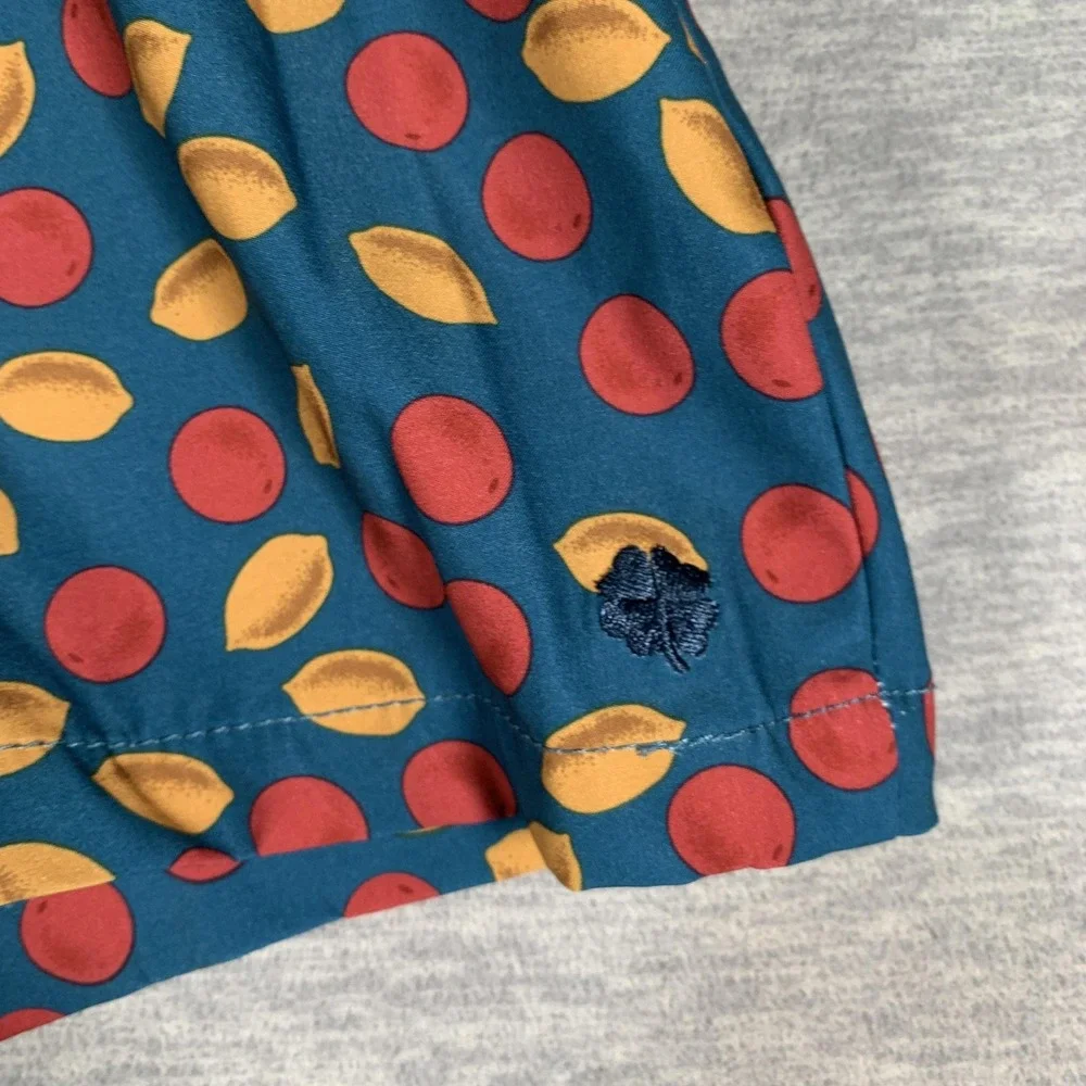 Lucky Brand Swim Shorts Mens Medium Blue Tropical Dot Print Lined Trunks Stretch